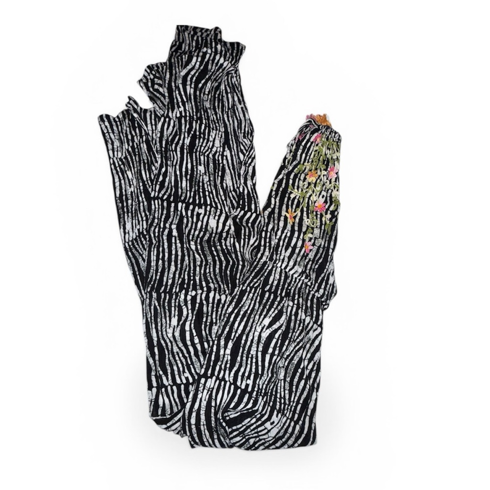 Raga Maxi Dress Medium Black Ivory Tiered Boho Halter Embroidered  100% Viscose - Picture 2 of 12